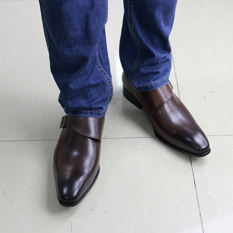 Chaussures habillées pour hommes en cuir véritable avec boucle monk strap