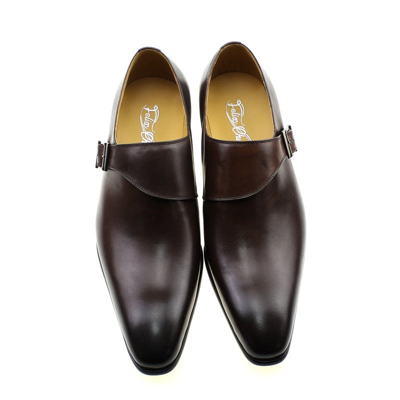 Chaussures habillées pour hommes en cuir véritable avec boucle monk strap