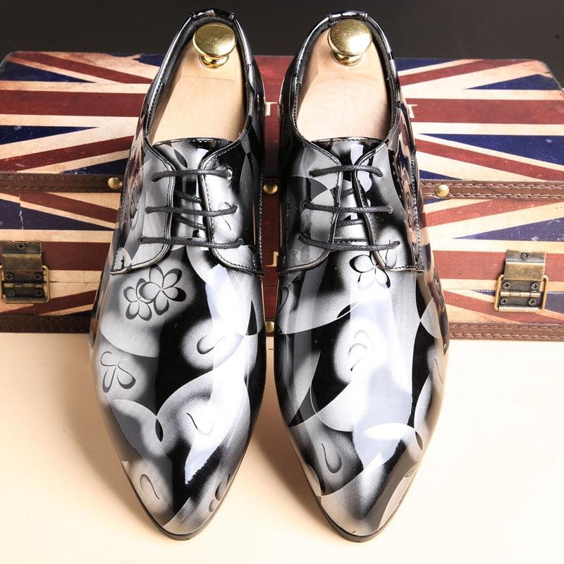Chaussures habillées pour hommes en cuir verni de marque de luxe Gray