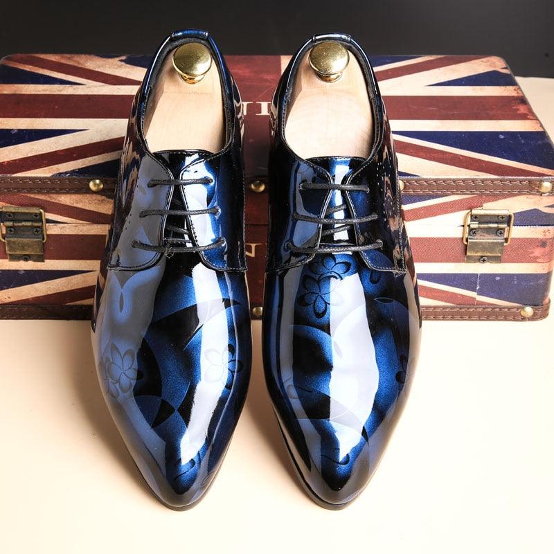 Chaussures habillées pour hommes en cuir verni de marque de luxe Blue