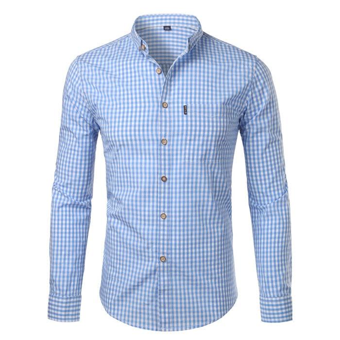 Chemise Homme Plaid en Coton pour le Travail et les Affaires | Slim Fit 2022 Light Blue