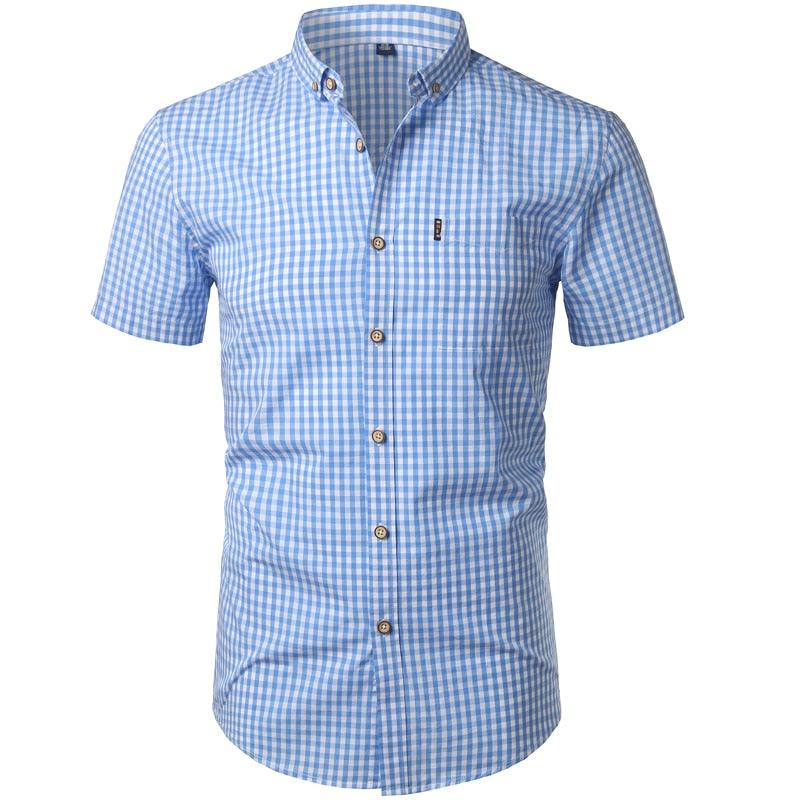 Chemise Homme Plaid en Coton pour le Travail et les Affaires | Slim Fit 2022 Light Blue 1