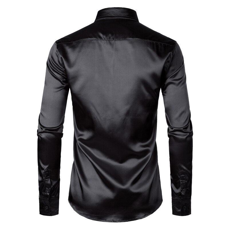 "Chemise de soirée de luxe pour homme en satin noir 2023"