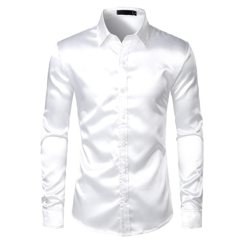 "Chemise de soirée de luxe pour homme en satin noir 2023" White