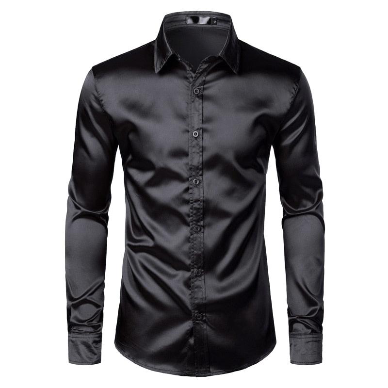 "Chemise de soirée de luxe pour homme en satin noir 2023" Black