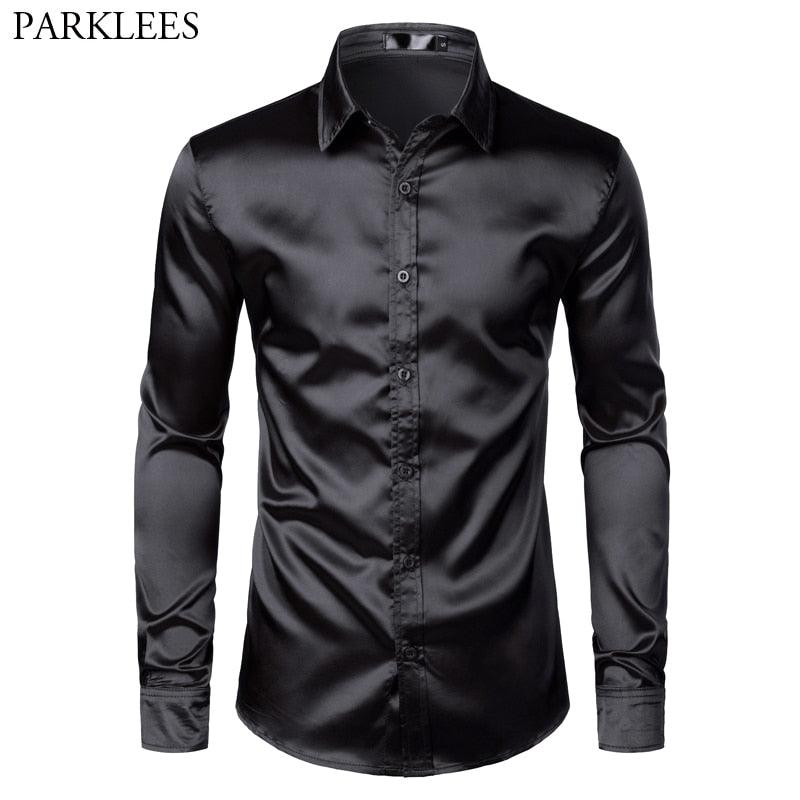 "Chemise de soirée de luxe pour homme en satin noir 2023"
