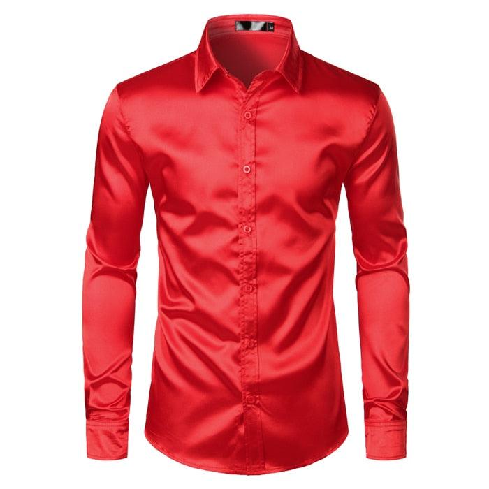"Chemise de soirée de luxe pour homme en satin noir 2023" Red