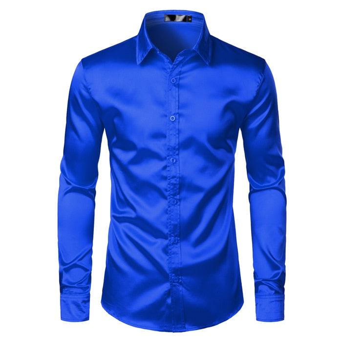 "Chemise de soirée de luxe pour homme en satin noir 2023" Royal Blue