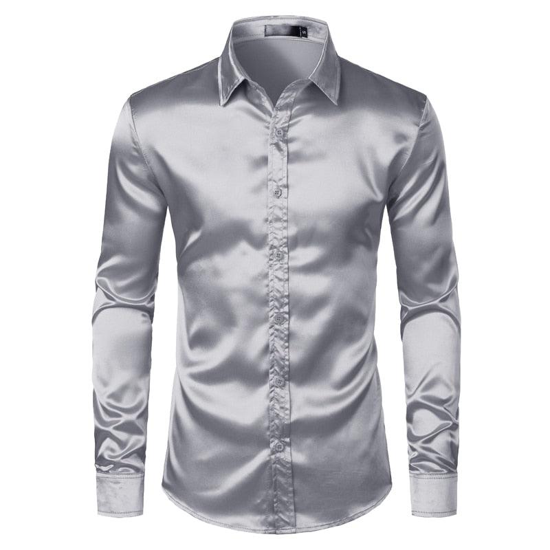 "Chemise de soirée de luxe pour homme en satin noir 2023" Sliver