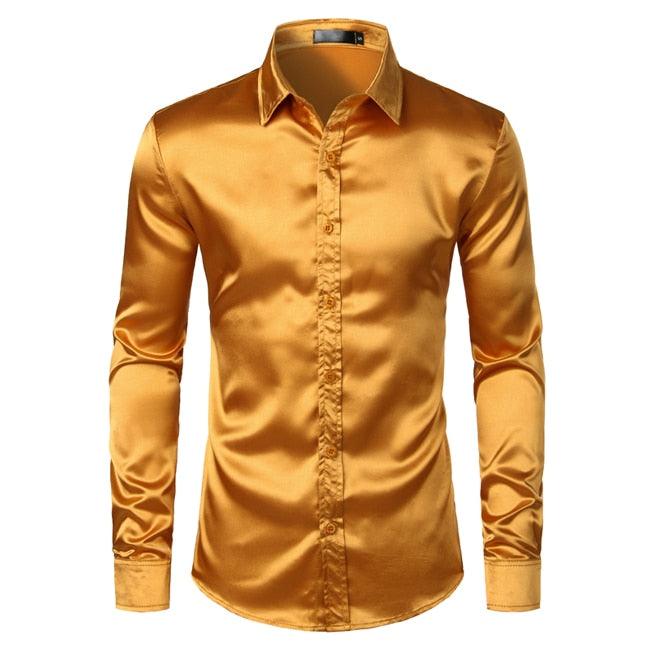 "Chemise de soirée de luxe pour homme en satin noir 2023" Gold