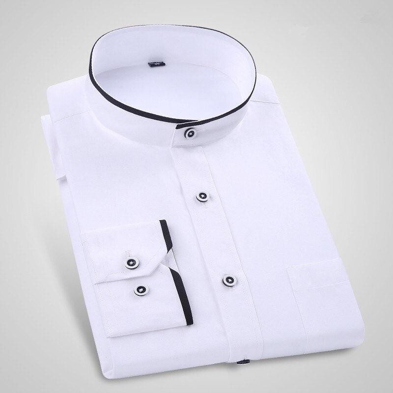 "Chemise pour hommes style chinois avec col mandarin" White
