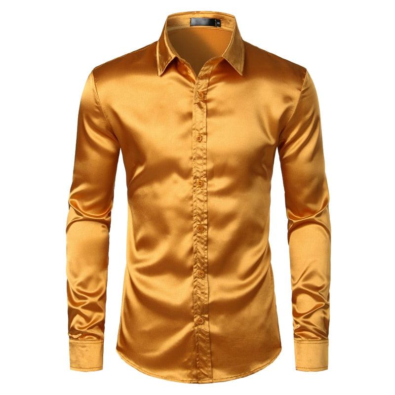 Chemises Hommes en Soie Noire avec Cravate et Noeud Papillon 1pc Gold