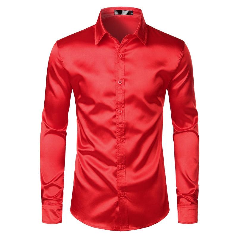 Chemises Hommes en Soie Noire avec Cravate et Noeud Papillon 1pc Red