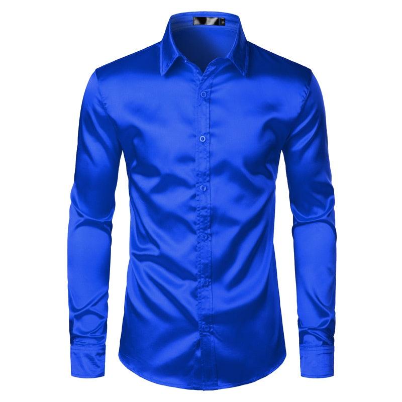 Chemises Hommes en Soie Noire avec Cravate et Noeud Papillon 1pc Royal Blue