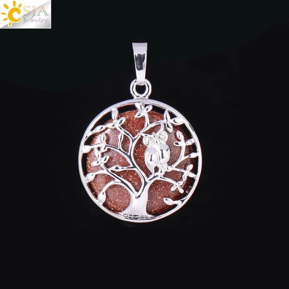 "Collier Pendentif Arbre de Vie CSJA avec Cristaux et Hibou" Brown Sand