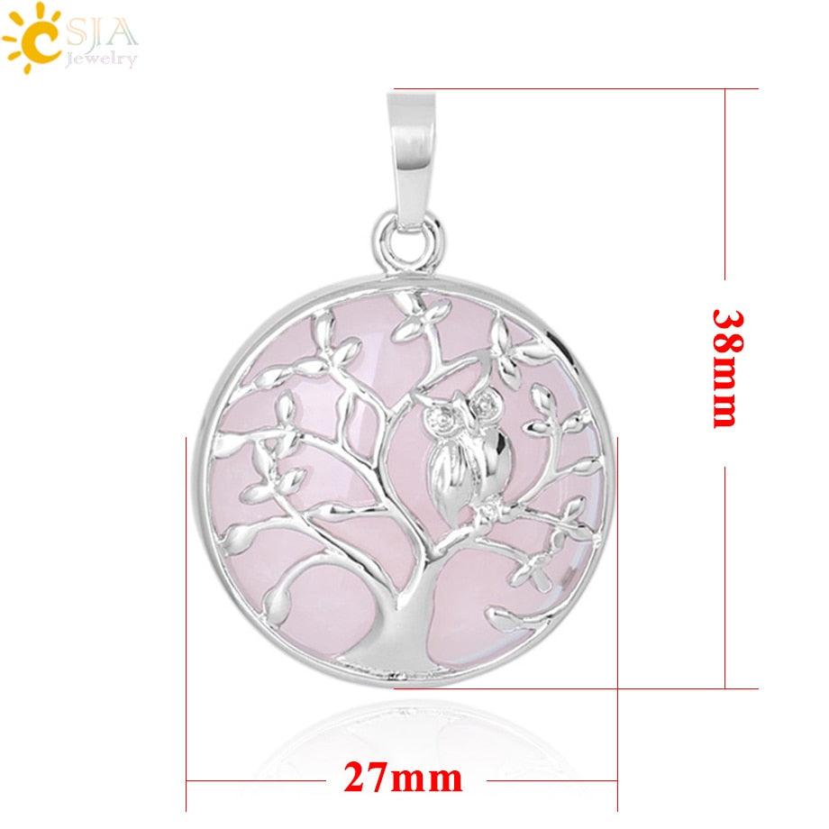 "Collier Pendentif Arbre de Vie CSJA avec Cristaux et Hibou"