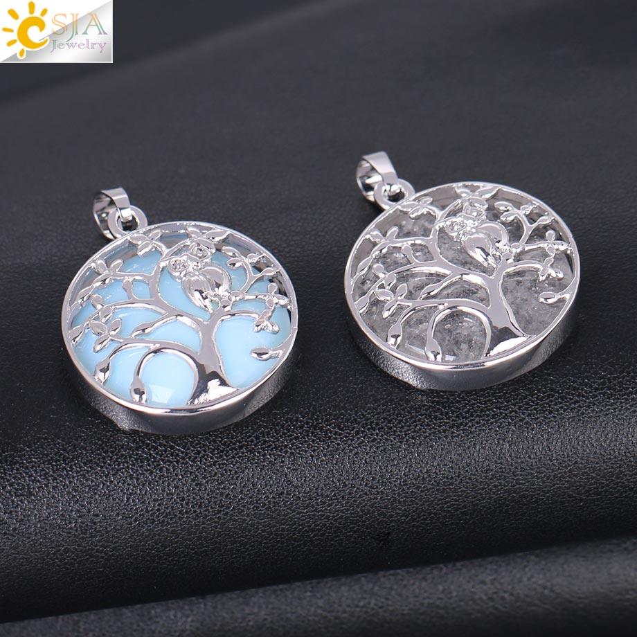 "Collier Pendentif Arbre de Vie CSJA avec Cristaux et Hibou"