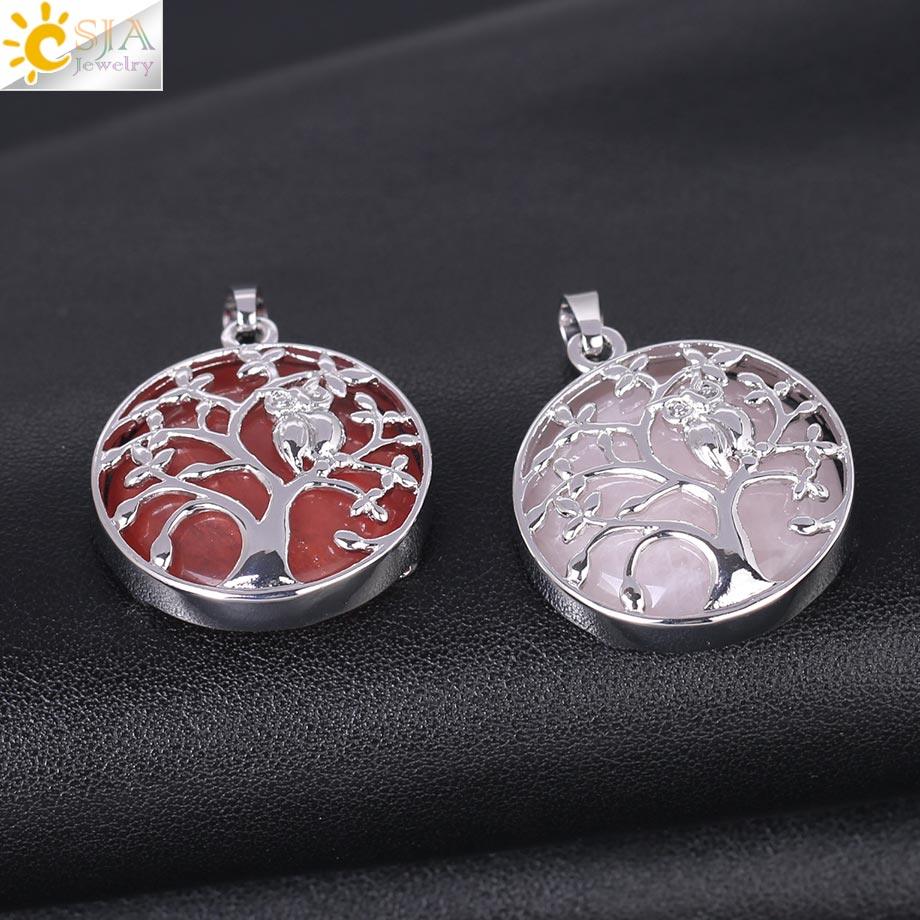 "Collier Pendentif Arbre de Vie CSJA avec Cristaux et Hibou"