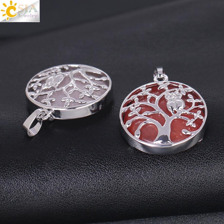 "Collier Pendentif Arbre de Vie CSJA avec Cristaux et Hibou"