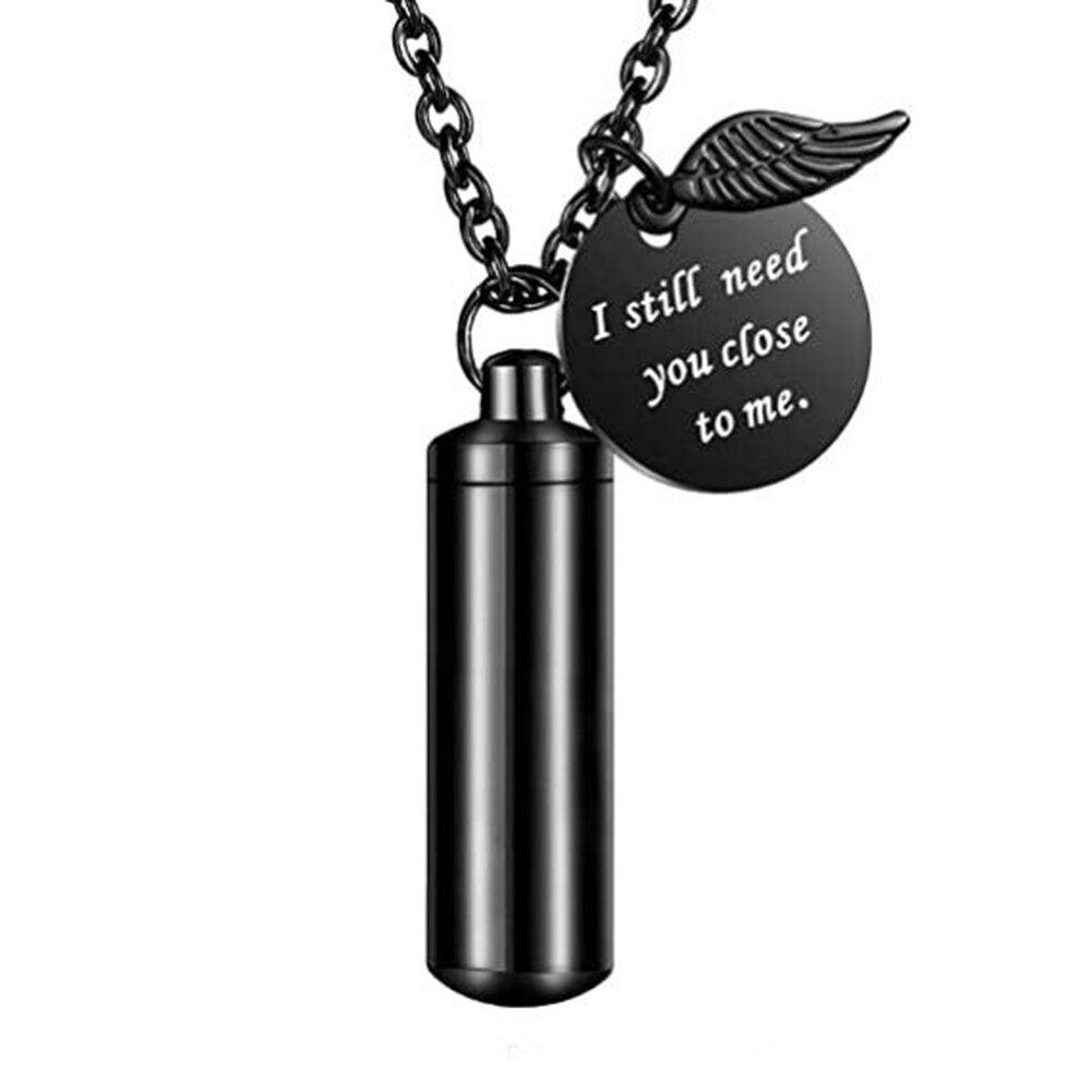 Collier Urne I Still Need You Close to Me en Acier Inoxydable pour Cendres Black Gun