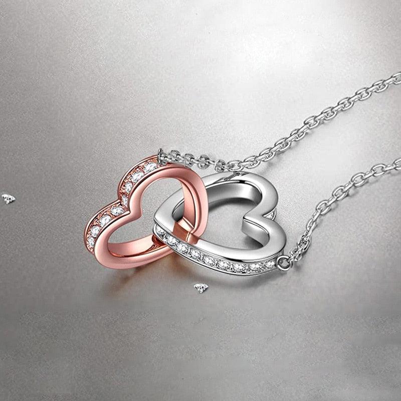 Collier en chaîne creuse en forme de cœur double pour mère et fille