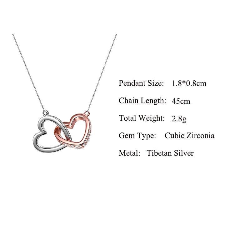 Collier en chaîne creuse en forme de cœur double pour mère et fille