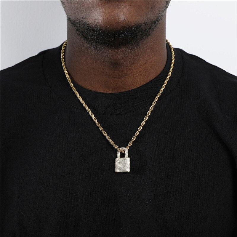 Collier et pendentif Hip Hop Bling Lock Iced Gold