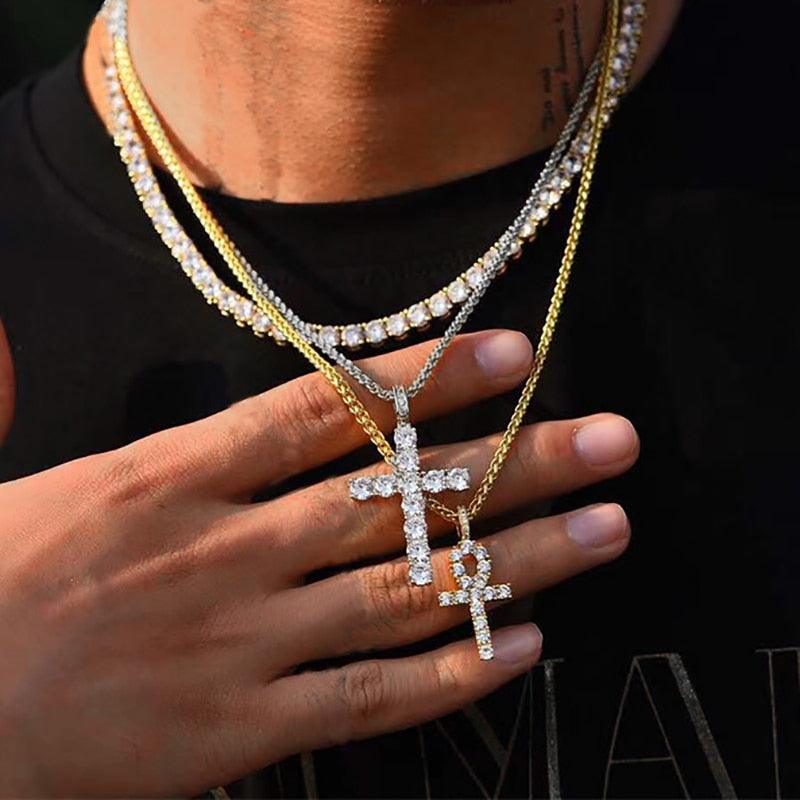 Collier pendentif croix hiphop pour femmes et hommes