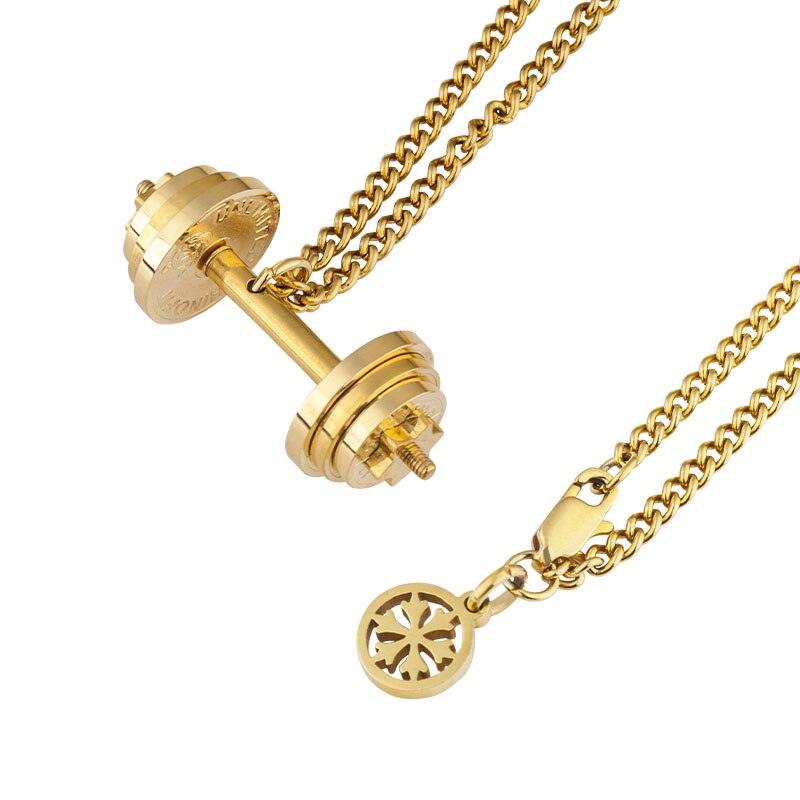 "Collier pendentif d'haltère pour homme en acier inoxydable Gold with Ochain