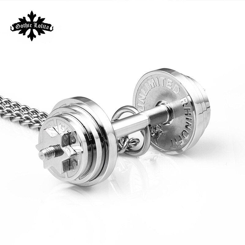 "Collier pendentif d'haltère pour homme en acier inoxydable
