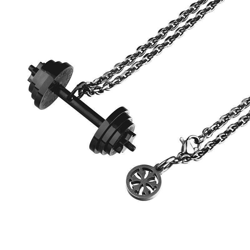 "Collier pendentif d'haltère pour homme en acier inoxydable Black with Ochain