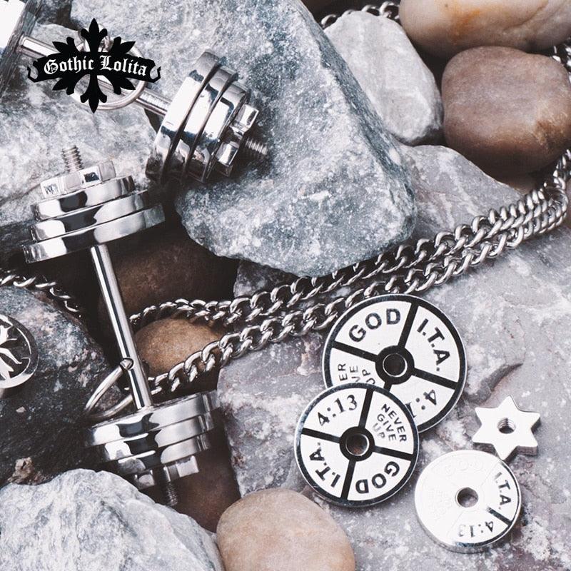 "Collier pendentif d'haltère pour homme en acier inoxydable