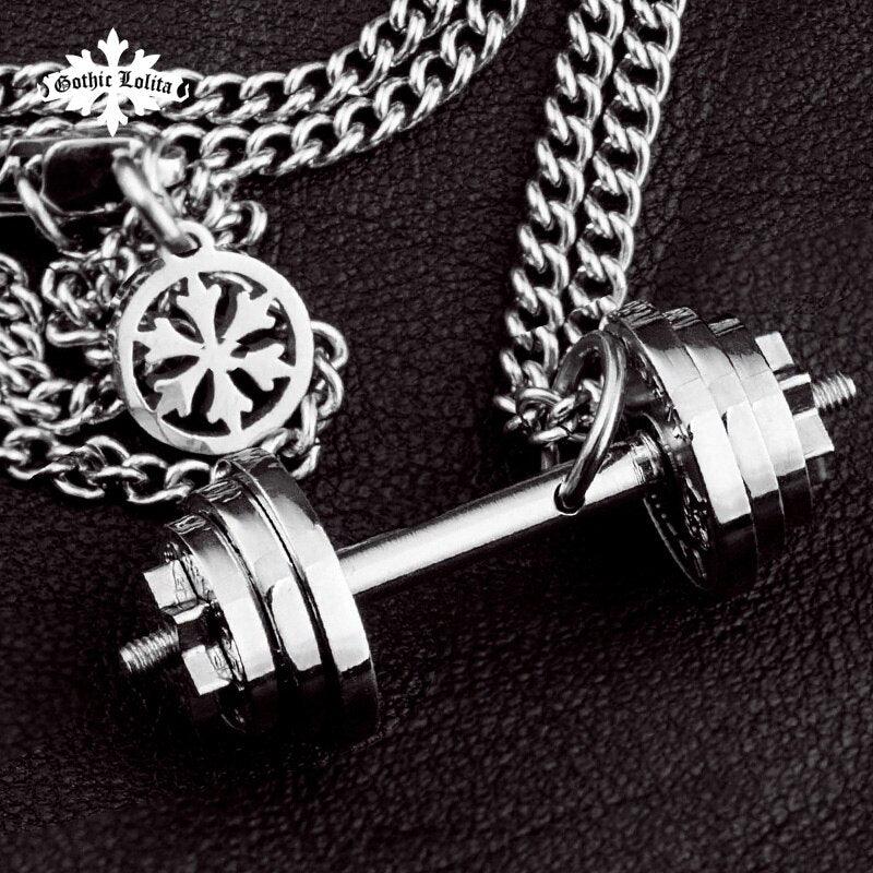 "Collier pendentif d'haltère pour homme en acier inoxydable