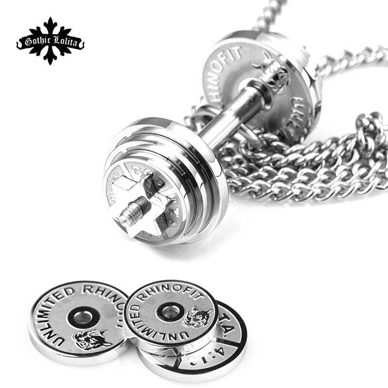 "Collier pendentif d'haltère pour homme en acier inoxydable