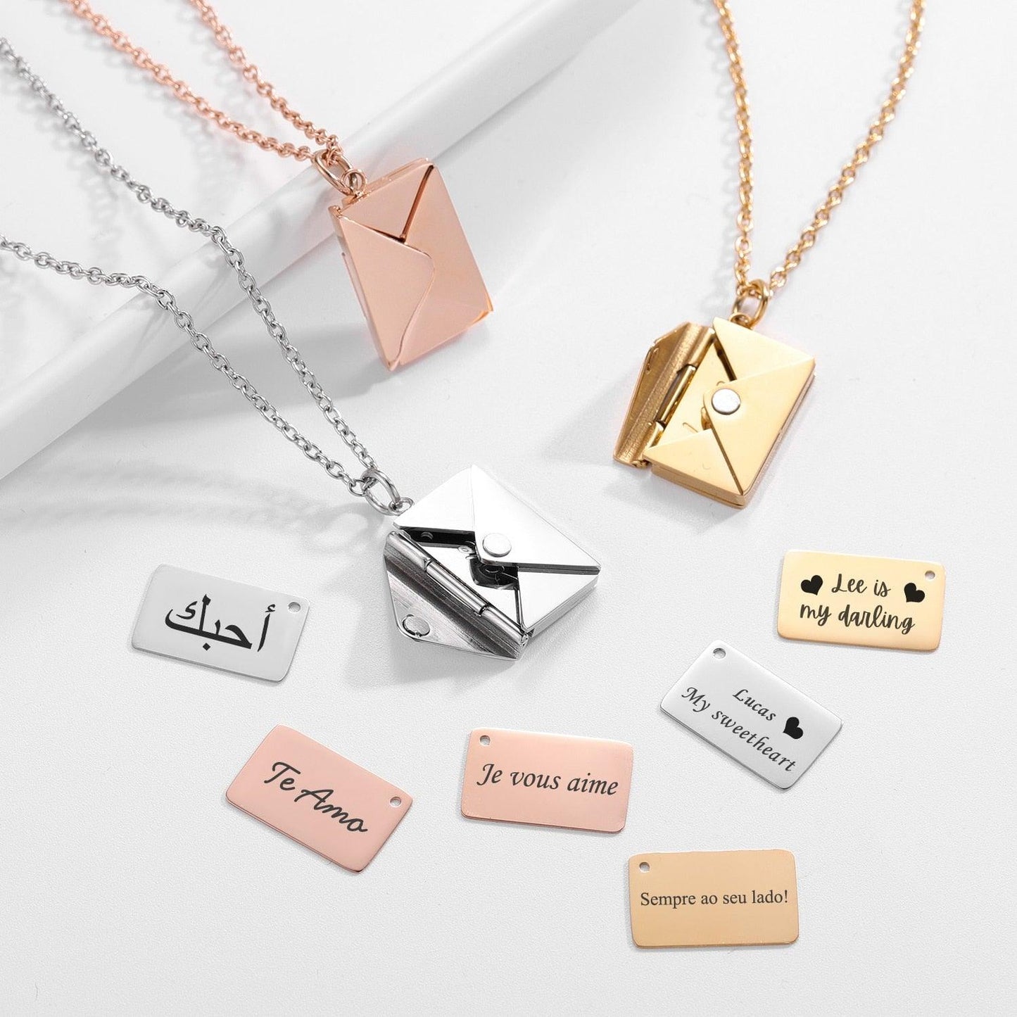 Collier pendentif lettre d'amour personnalisé en acier inoxydable