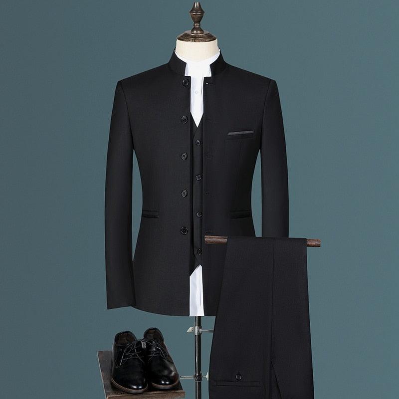 Costume Homme Mariage Business de Haute Qualité avec Veste, Pantalon et Gilet 3 PCS Set black 1