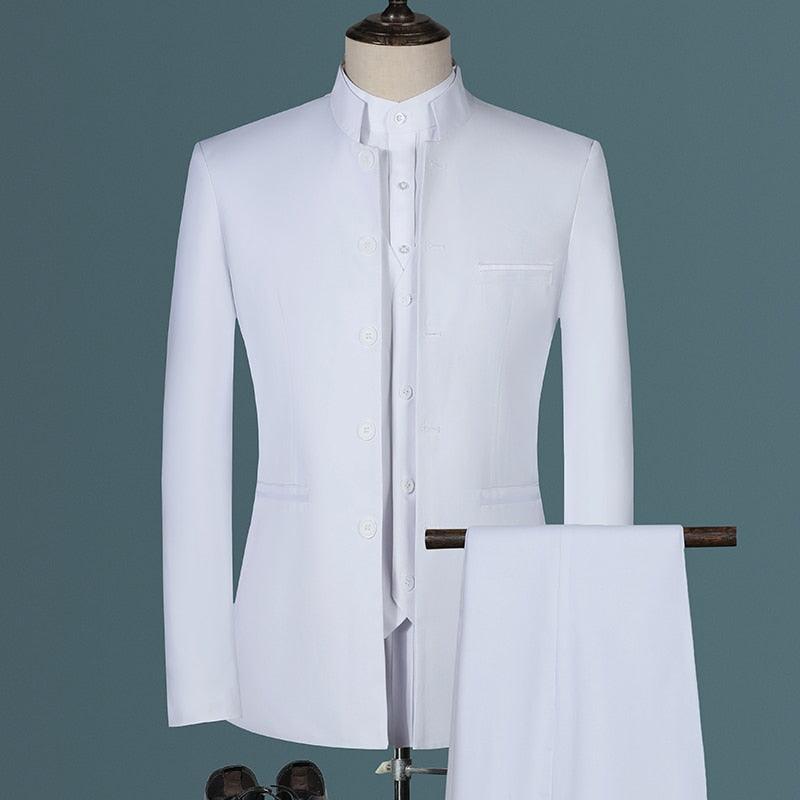 Costume Homme Mariage Business de Haute Qualité avec Veste, Pantalon et Gilet 3 Pcs white