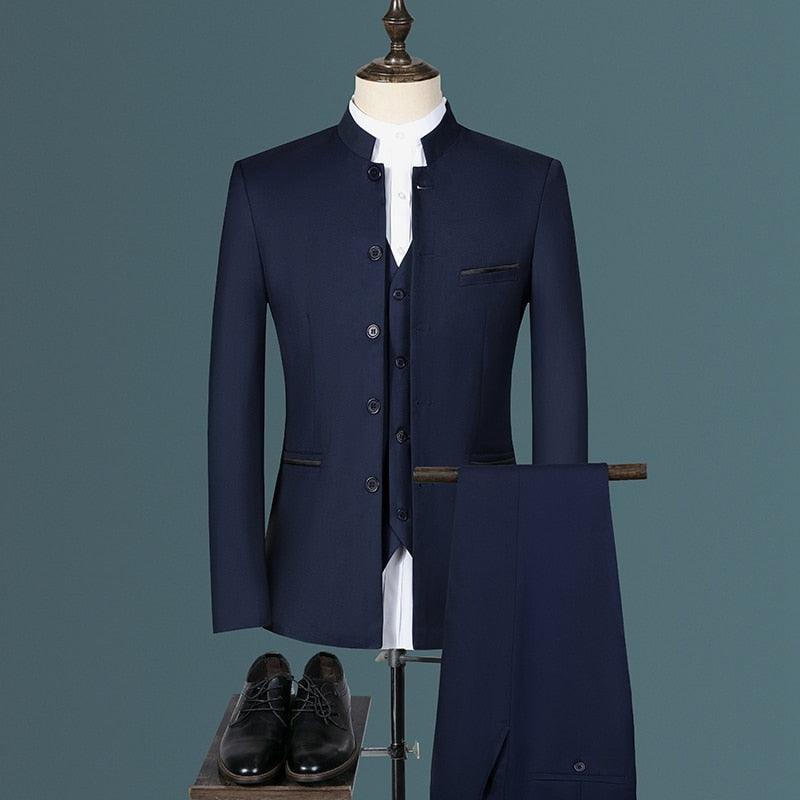 Costume Homme Mariage Business de Haute Qualité avec Veste, Pantalon et Gilet 3 PCS Set navy