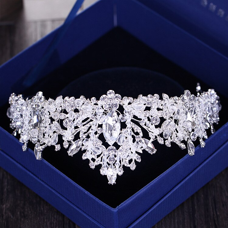 Couronne de mariage en argent avec strass de luxe en forme de cœur