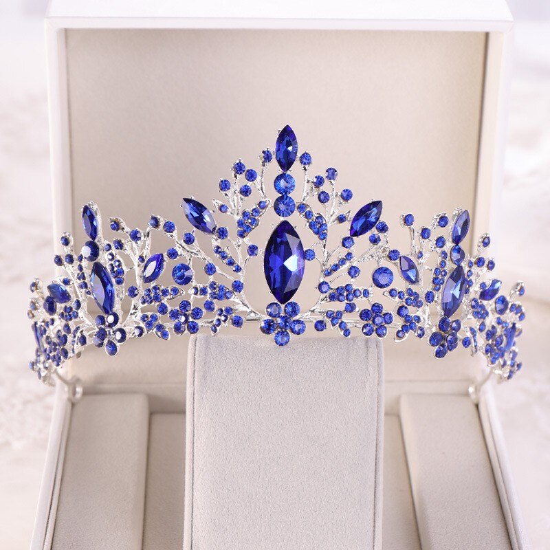 Couronne de mariage en argent avec strass de luxe en forme de cœur Silver Blue