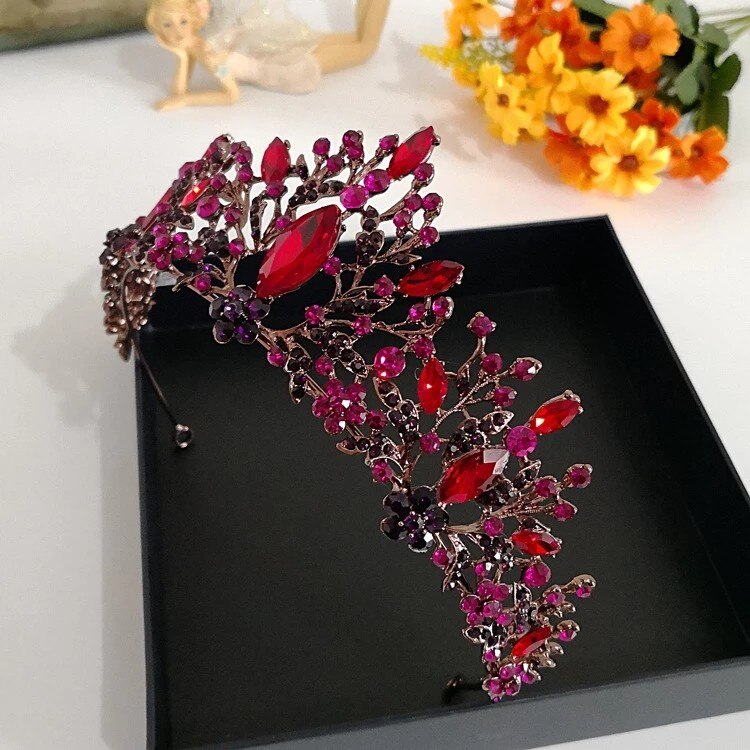 Couronne de mariage en argent avec strass de luxe en forme de cœur Violet