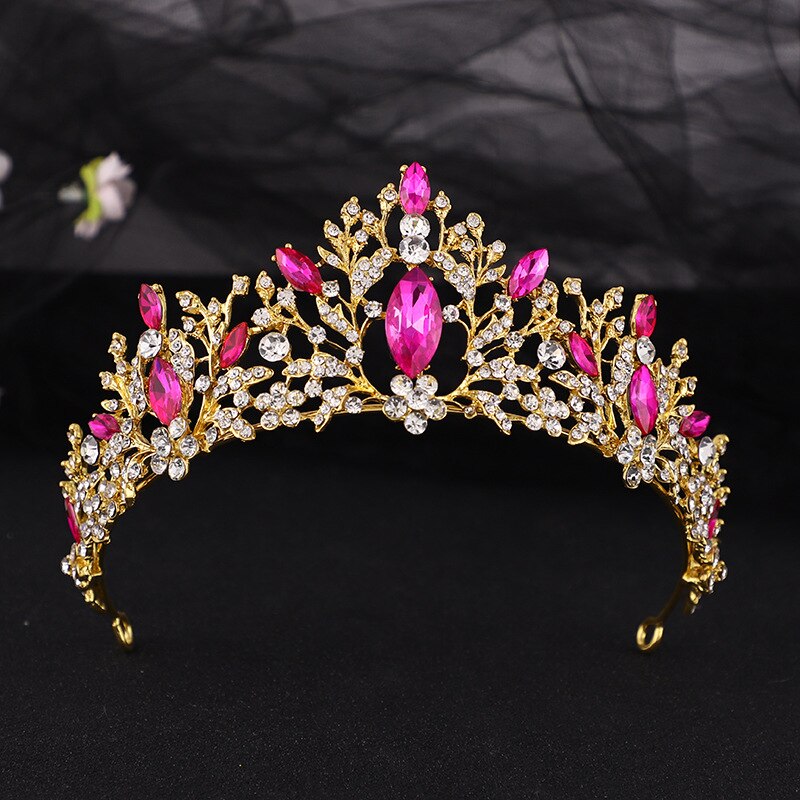 Couronne de mariage en argent avec strass de luxe en forme de cœur Gold Rose