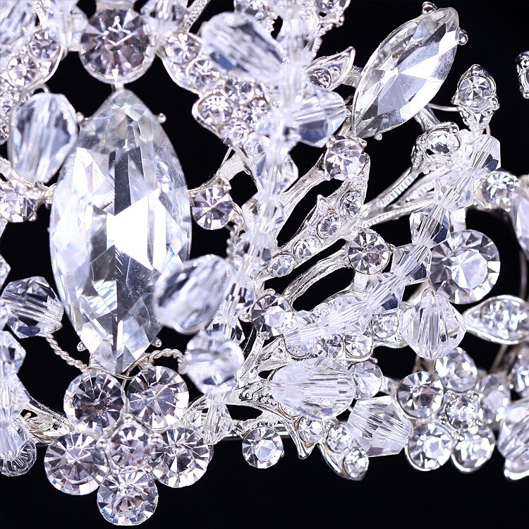 Couronne de mariage en argent avec strass de luxe en forme de cœur