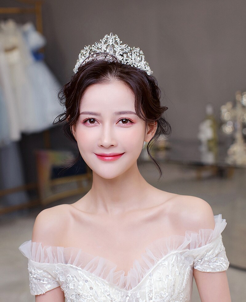 Couronne de mariage en argent avec strass de luxe en forme de cœur