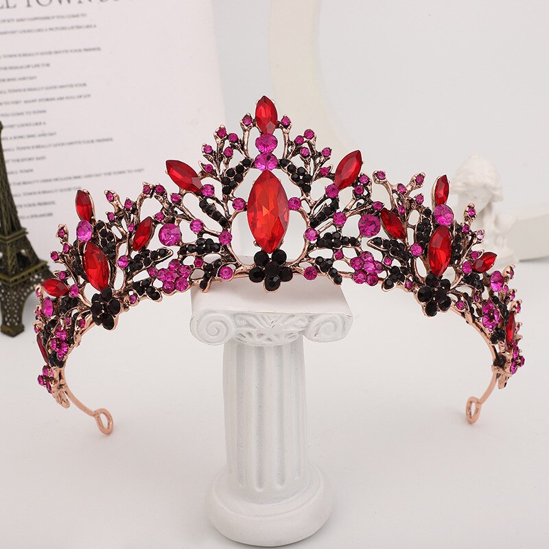 Couronne de mariage en argent avec strass de luxe en forme de cœur Antique Red Color
