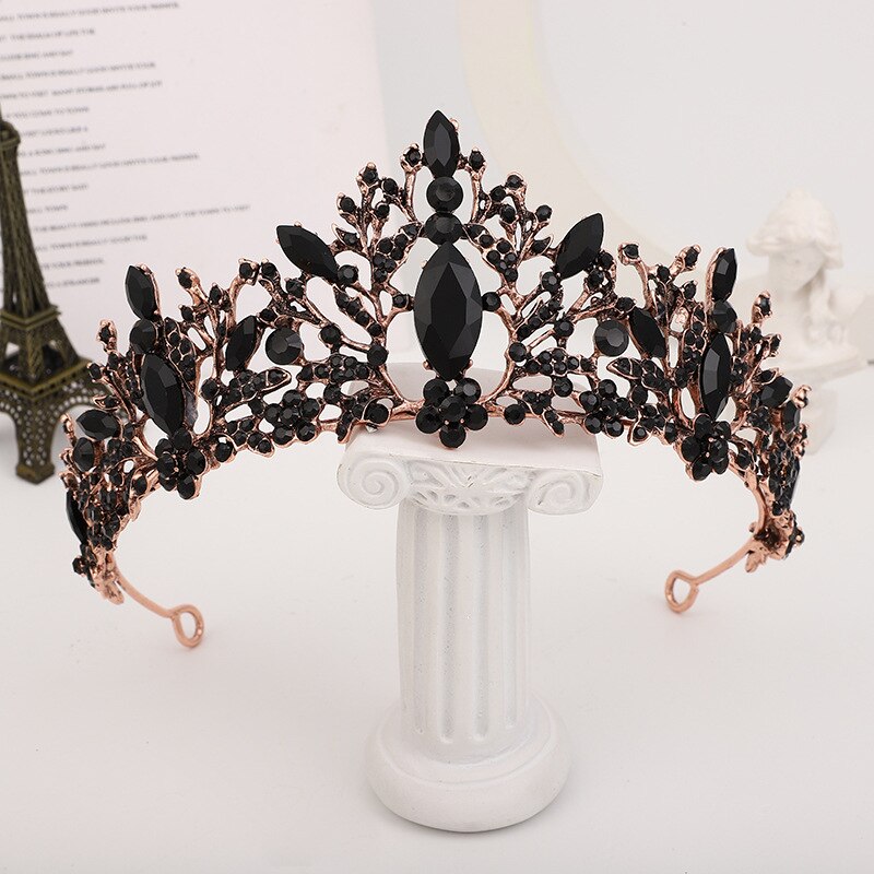 Couronne de mariage en argent avec strass de luxe en forme de cœur Bronze Black