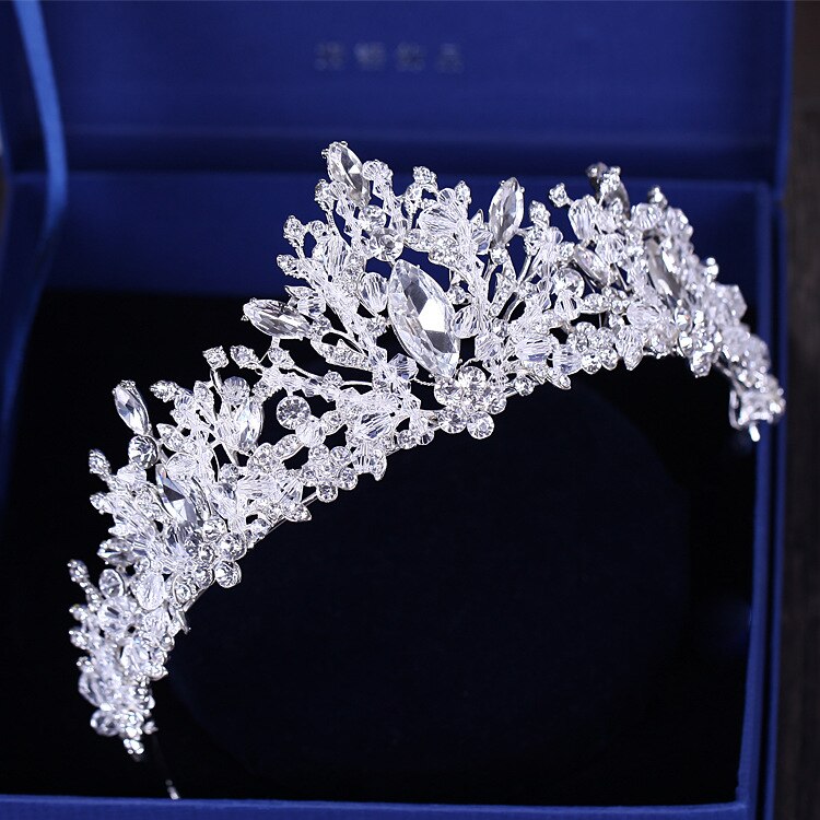 Couronne de mariage en argent avec strass de luxe en forme de cœur