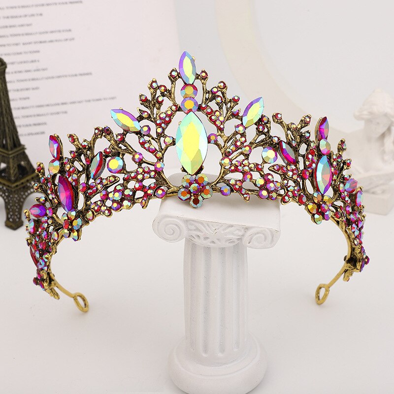 Couronne de mariage en argent avec strass de luxe en forme de cœur Antique Red Black