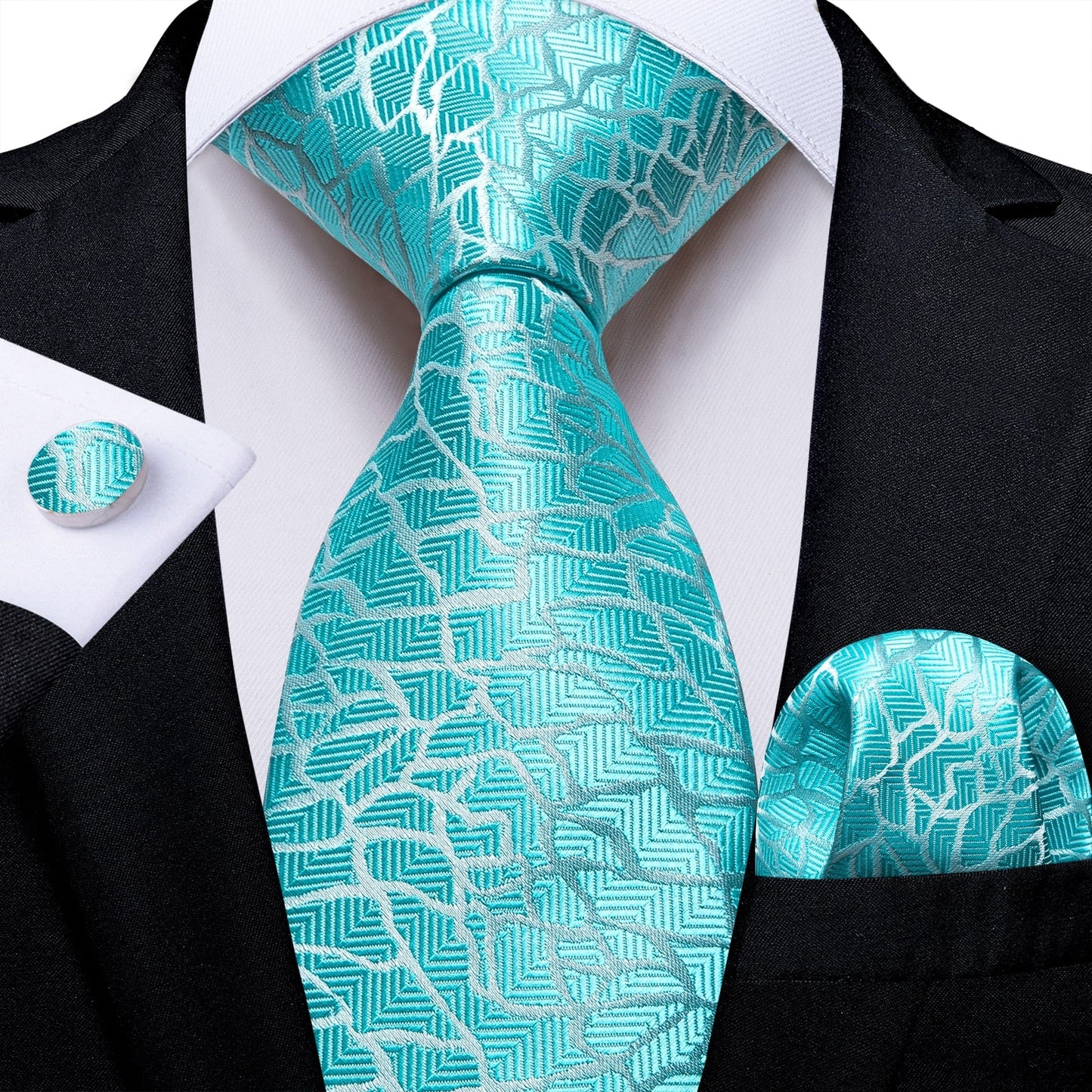 "Cravate pour homme en soie de designer paisley bleu sarcelle DiBanGu" MJ-1038