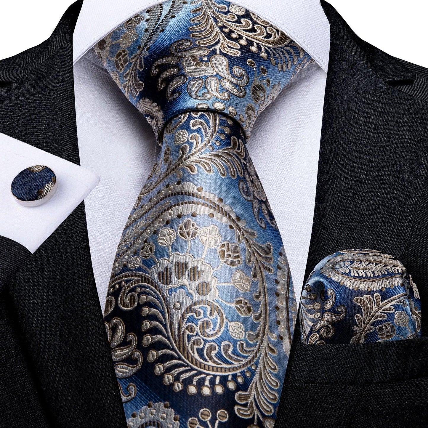 "Cravate pour homme en soie de designer paisley bleu sarcelle DiBanGu" MJ-1514
